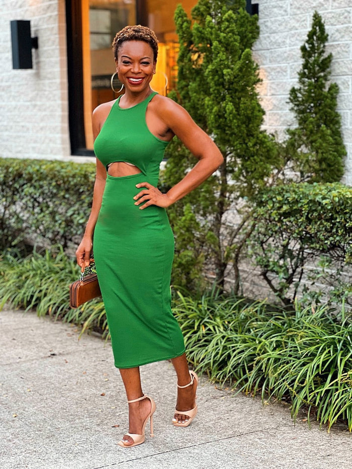 Mickaa Short Sleeve Bodycon Maxi Dress In Green