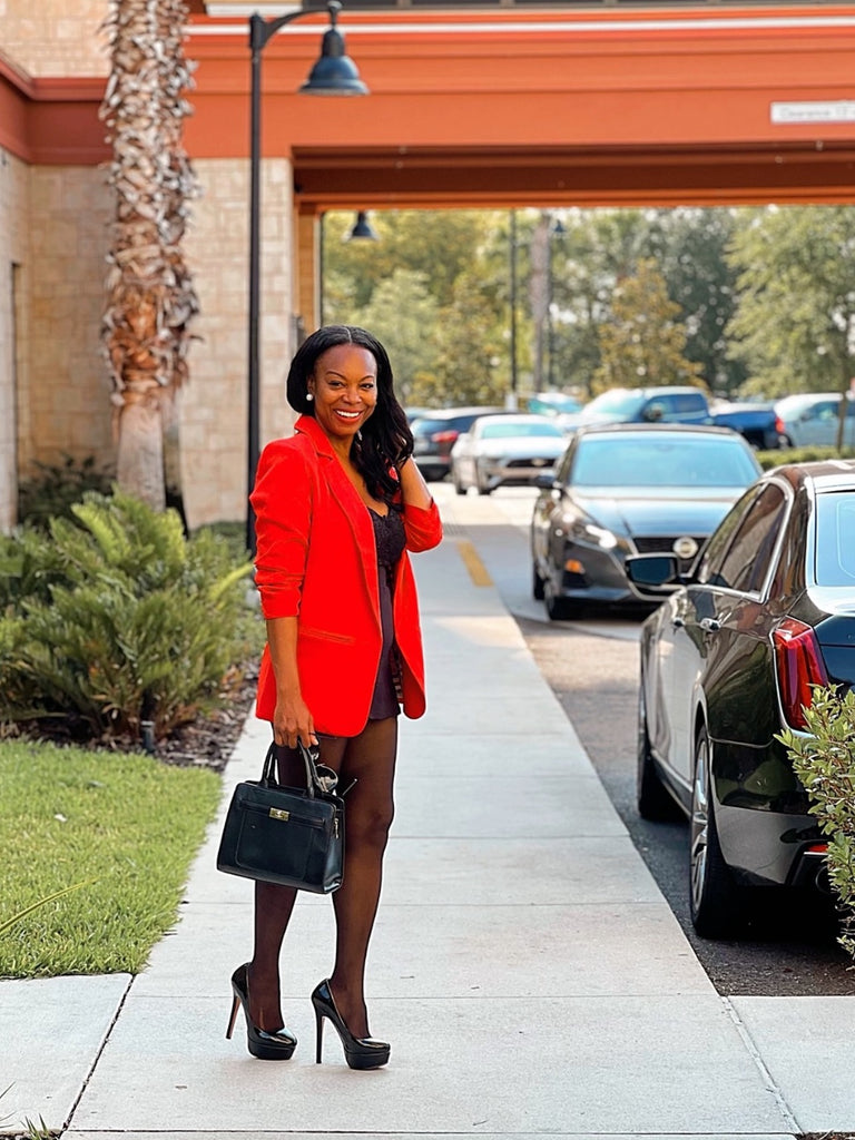 RED BLAZER & MINI SKIRT